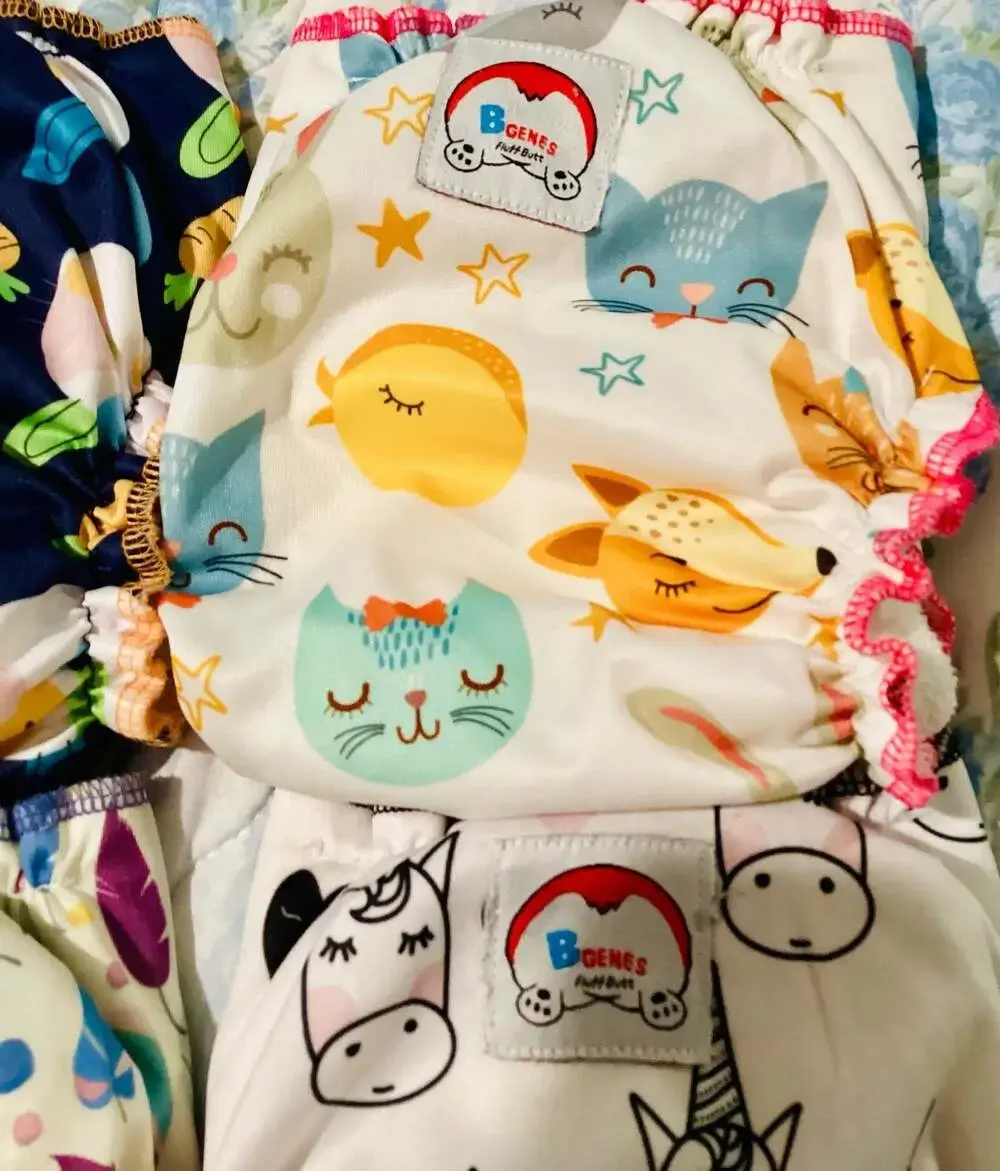 B-Genes Fluff Butt Reusable Adjustable Cloth Diapers Set of 4